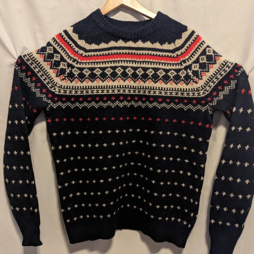 J. CREW Fair Isle Crew Neck Ski SWEATER 100% Wool Cabincore Country  Size M - Picture 2 of 7